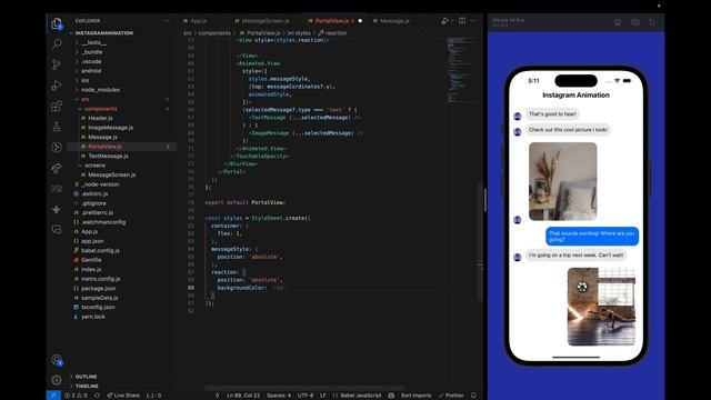 Instagram Messages Blur and Reaction Animation in React Native смотреть онлайн