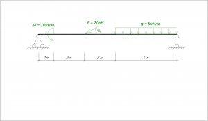 Определение реакций двухопорной балки (сила приложена под углом)
