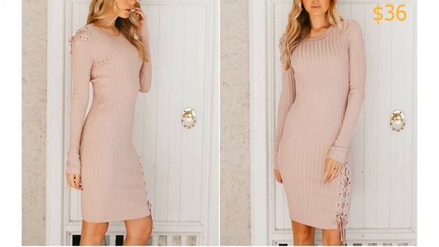 Одежда с AliExpress. Осеннее вязаное платье свитер. Осенний джемпер пуловер длинный рукав. смотреть онлайн