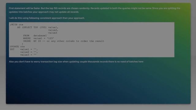 SQL UPDATE TOP () or UPDATE with SELECT TOP смотреть онлайн