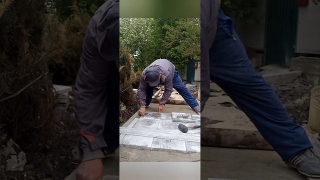 Мощение тратуарной плитки ,бардюры.