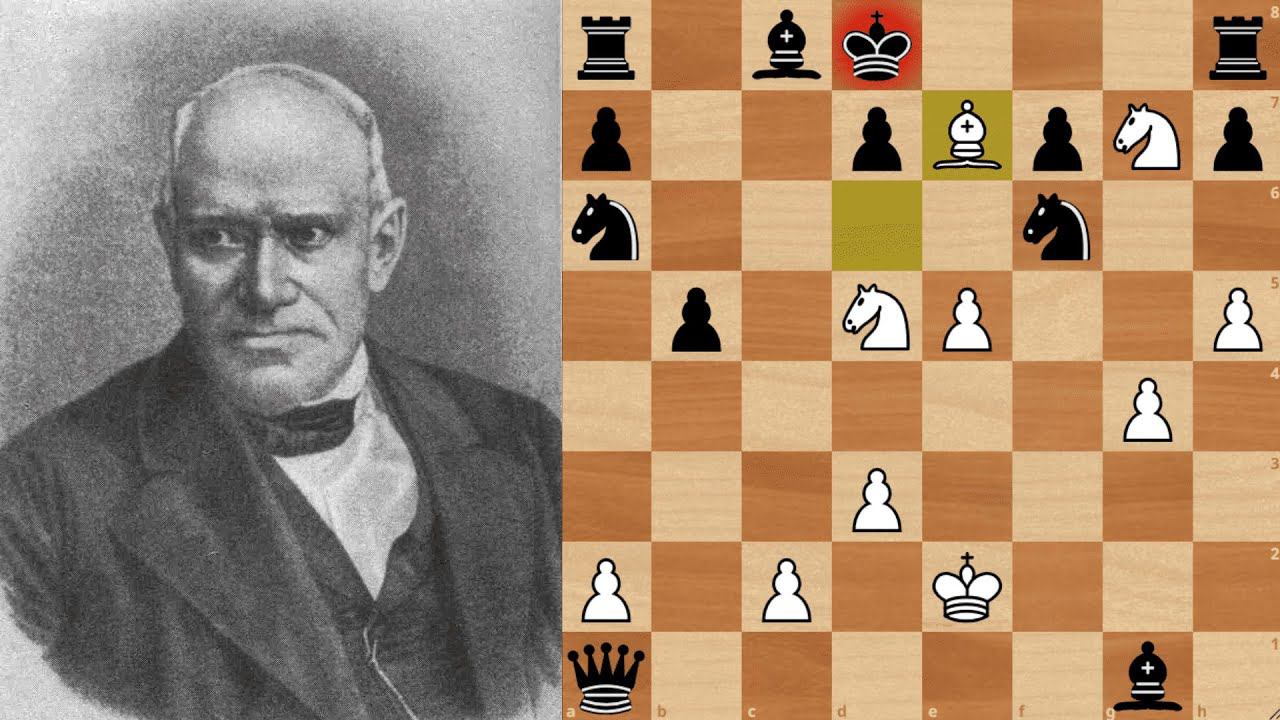 Бессмертная партия Адольфа Андерсена. Жертва Ферзя, 2 Ладей и Слона смотреть онлайн