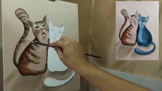 ?Картина маслом Забавные Коты/как нарисовать картину маслом на холсте/Марина Бердник смотреть онлайн