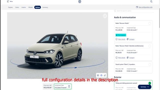 2024 VOLKSWAGEN POLO R-Line 1.0 TSI 85 kW 7-speed DSG BUILD CONFIGARATION_TOTAL COST смотреть онлайн