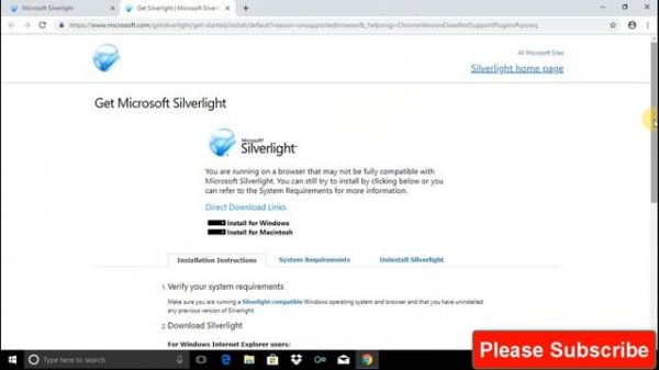 Download/Install Microsoft Silverlight  on Windows 10