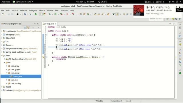 Swapping two objects without third variable in Java смотреть онлайн