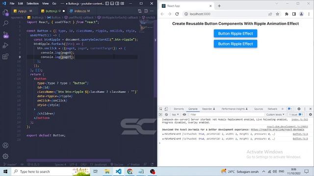 Button Ripple Animation Effect like Material UI | React JS Tutorial смотреть онлайн