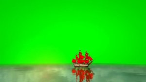 Корабль с алыми парусами 3D, вода (хромакей)