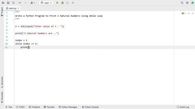 Write a Python Program to Print n Natural Numbers Using While Loop смотреть онлайн