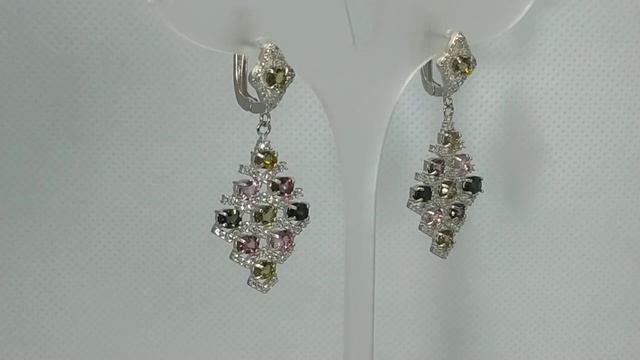 Серьги-шандельеры с натуральными бразильскими турмалинами 4х3 мм Серебро 925 смотреть онлайн