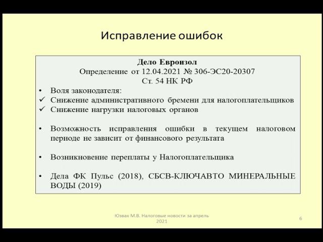 Порядок исправления ошибок в налоговой отчетности / correction of errors in tax reporting смотреть онлайн