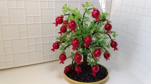 Бисероплетение.Цветы из бисера. Дерево из бисера.  Карликовый Гранат. Мастер класс. Пошаговый МК.