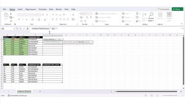 Excel - Text function - CONCATENATE - joins text strings смотреть онлайн