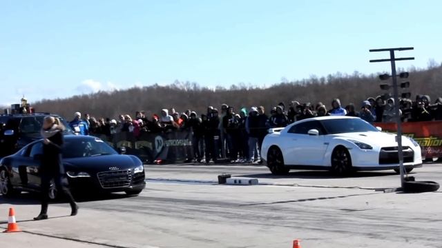 Audi R8 V10 vs. Nissan GT-R @ SR Opening 2013 смотреть онлайн
