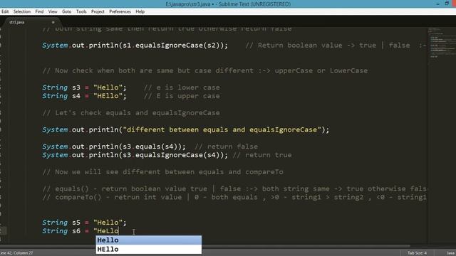 String Compare Function : equals, comapreTo, IgnoreCase() смотреть онлайн
