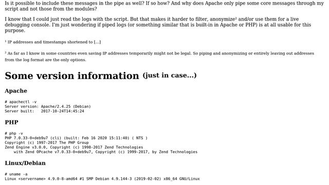 Apache Piped Log for PHP error messages смотреть онлайн