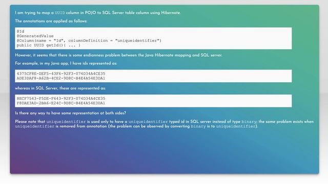 Different representation of UUID in Java Hibernate and SQL Server смотреть онлайн