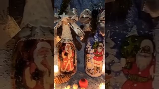 Декупаж бутылки. Новогодняя тематика.