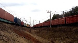 Контейнеровоз ВЛ11-532Б и грузовой состав на перегоне Сандарово-Детково, БМО
