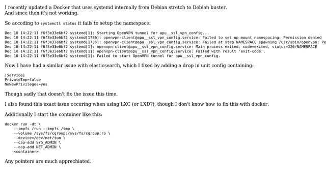 Unix & Linux: systemd "Failed to set up mount namespacing" in Docker container смотреть онлайн