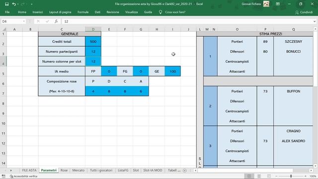 Foglio "parametri" del file organizzazione asta by Giosu96 & Clark82 смотреть онлайн