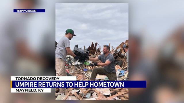 MLB umpire Tripp Gibson home in tornado-hit Mayfield смотреть онлайн
