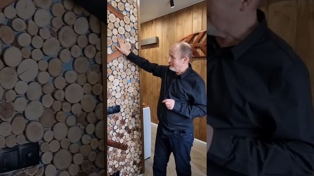 Декоративная отделка стен: спилы дерева из дров и спинка уникального дизайнерского дивана Zulu смотреть онлайн