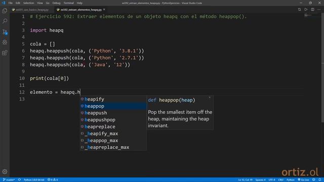 Python - Ejercicio 592: Extraer Elementos de un Objeto heapq con el Método heappop() смотреть онлайн