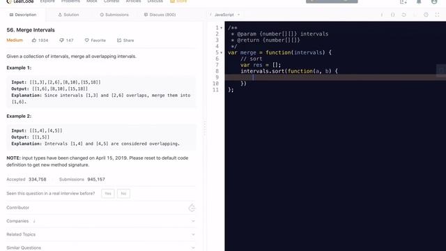 JavaScript LeetCode 56: Merge Intervals(猫打球解题视频系列 L2 F12) смотреть онлайн