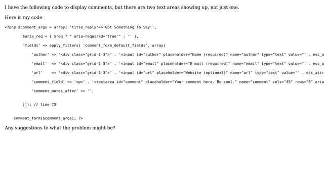 Wordpress: Two textareas showing up in comments.php смотреть онлайн
