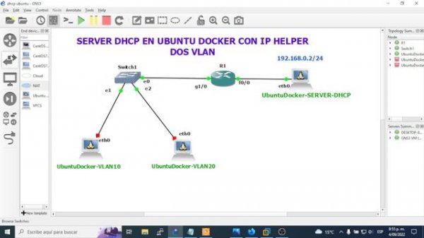 Configurar Server DHCP en UBUNTU Docker con GNS3 y Dos VLAN