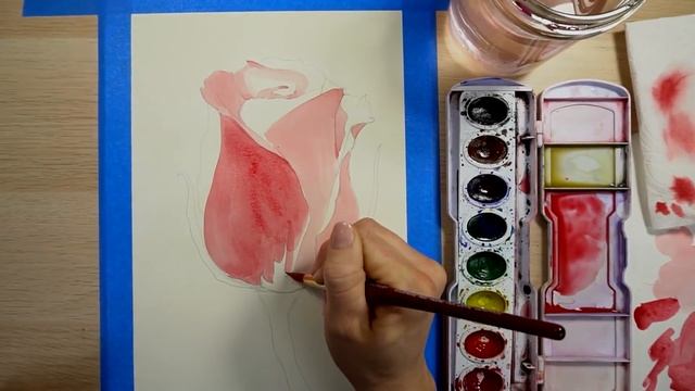 How to Draw and Paint a Red Rose with Watercolors смотреть онлайн