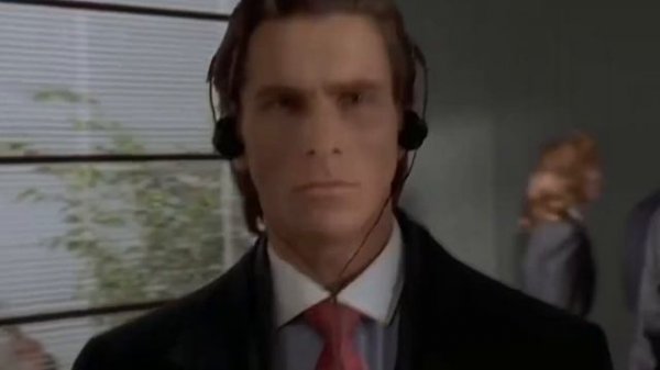 patrick bateman goes to work with motivational music