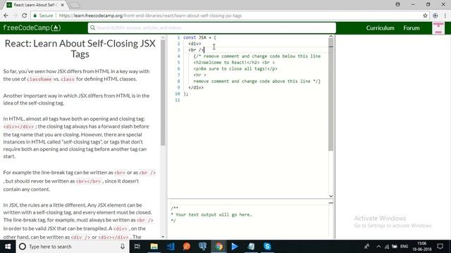 freecodecamp-React Learn About Self Closing JSX Tags-solution смотреть онлайн