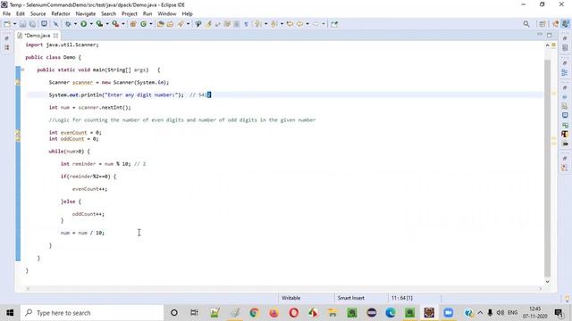 Java program to count the number of even and odd digits in the given number смотреть онлайн