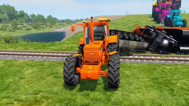 Big & Small Tractor Cars vs Train - BeamNG.Drive смотреть онлайн