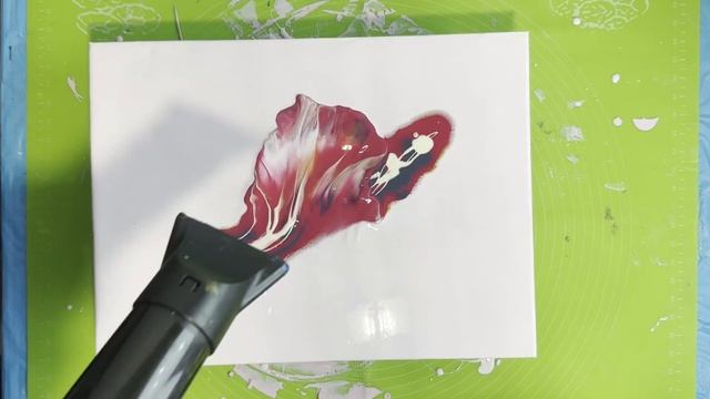 #20 Раздуваем феном красный поток на строительной краске #acrylicpouring #fluidart