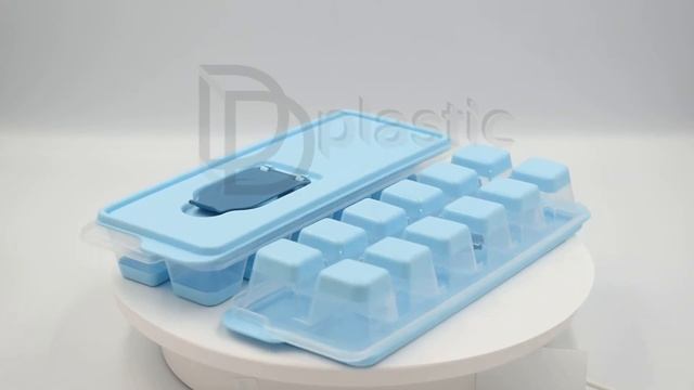 Форма для льда DDplastic, 12 ячеек с силиконовым дном, крышка с клапаном, голубая. смотреть онлайн