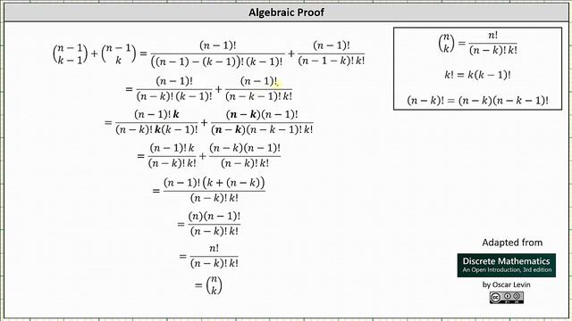Algebraic Proof: C(n,k)=C(n-1,k-1)+C(n-1,k) смотреть онлайн