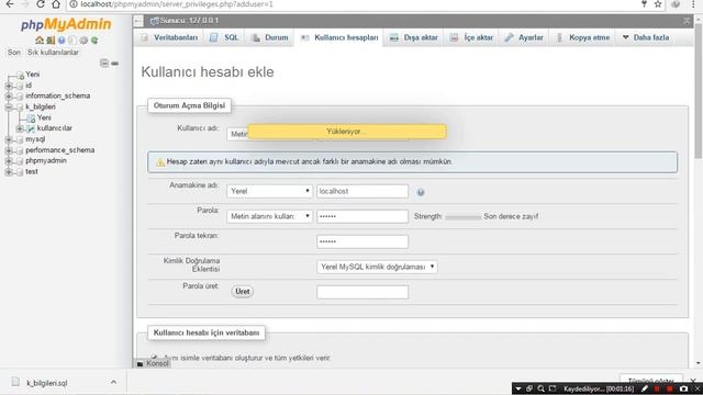 http://localhost/phpmyadmin #Dışa Aktarma #Kullancı Kurma смотреть онлайн