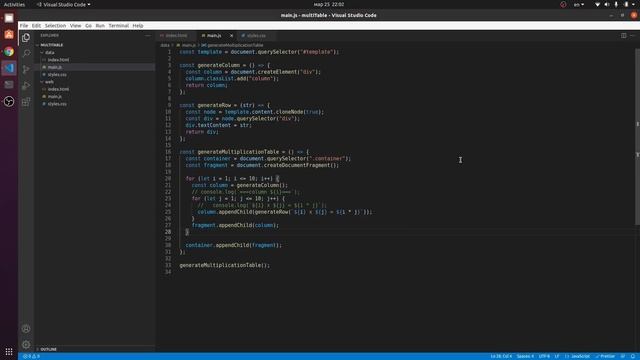 Таблица умножения на JS. Часть 3. Добавление DOM-элементов, template смотреть онлайн