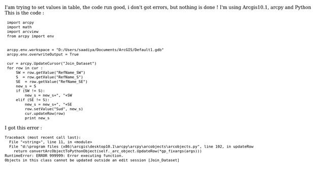 GIS: Can not SET a Value in table using Python? смотреть онлайн
