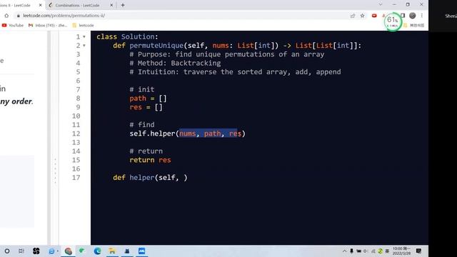 Leetcode 47. Permutations II. Backtracking. Python смотреть онлайн