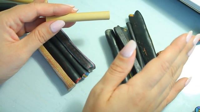 DIY: Реанимация тростей с рисунком из полимерной глины / Утилизация остатков полимерной глины. смотреть онлайн