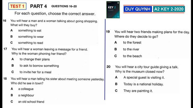 A2 KEY 2 - AUTHENTIC PRACTICE TESTS 2020 - TEST 1 PART 4 #a2key2 смотреть онлайн