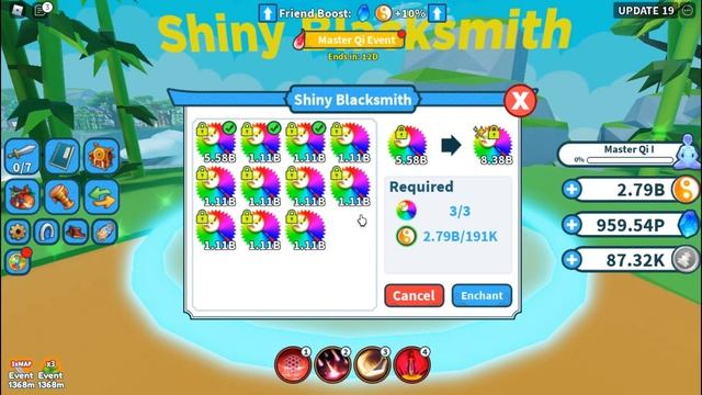Making Eternal Moon Mirror Shiny+ | Unlocking new rank MASTER Qi I in Weapon Fighting Simulator смотреть онлайн