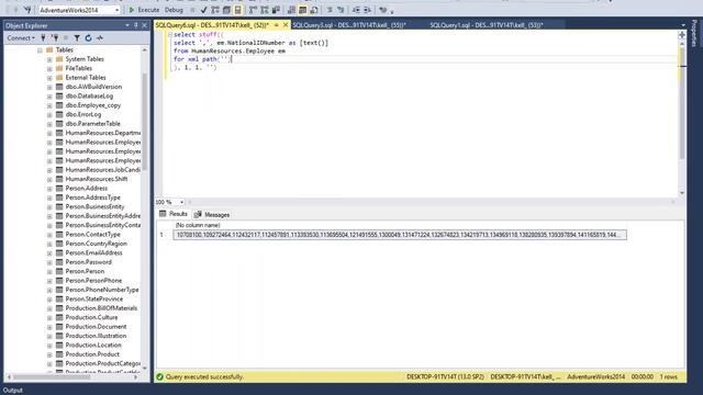 MS SQL tutorial on FOR XML and concatenation and STUFF function смотреть онлайн