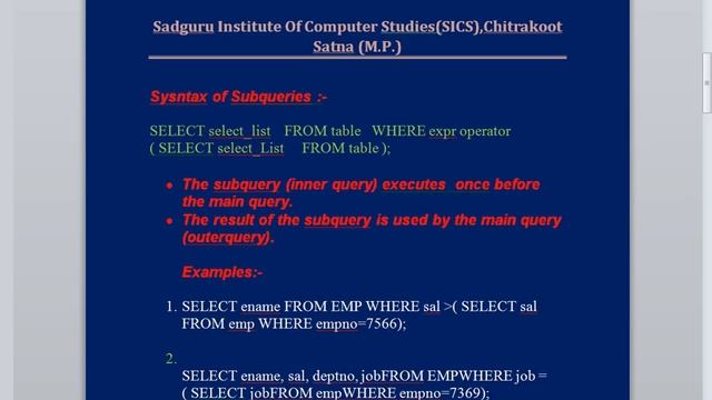 2M.Sc.(CS) DBMS & Oracle(concept of Sub queries and type of sub queries) смотреть онлайн
