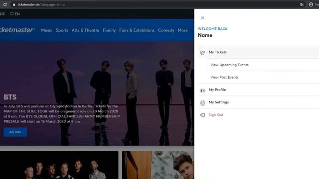 Как зарегистрироваться на Ticketmaster (Германия) смотреть онлайн