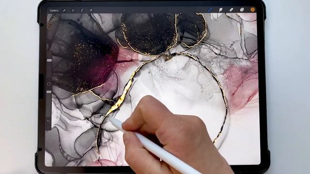 Alcohol Ink & Gold Metallic Geometric Elements in Procreate | Digital Abstract Art Tutorial смотреть онлайн